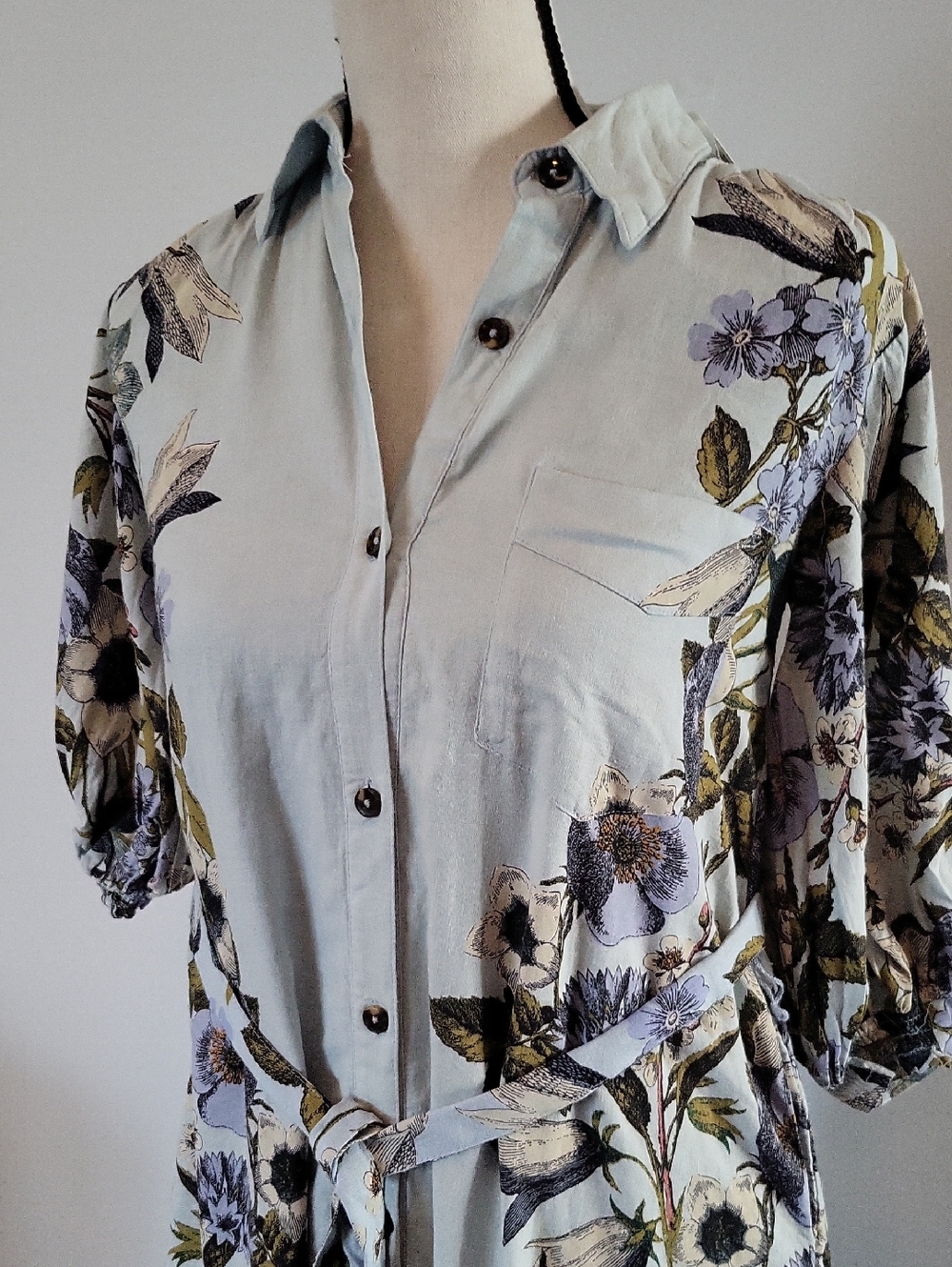 Anthropologie Light Blue Floral Maxi Dress with Tie Waist - Picture 6 of 7